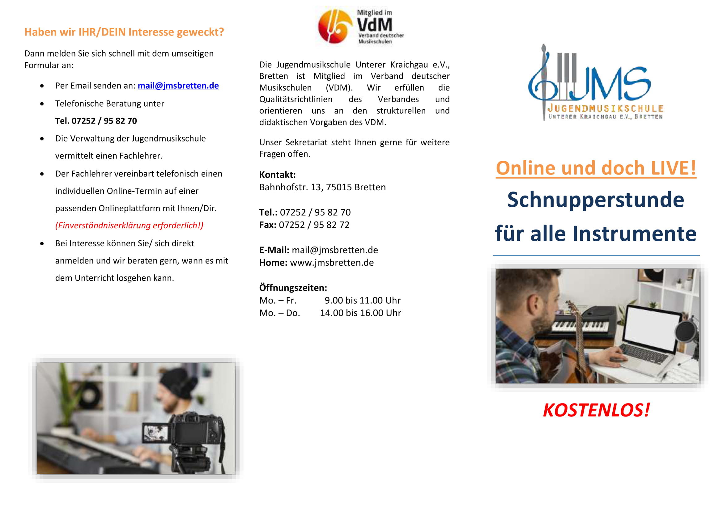 ONLINE Schnupperstunden Flyer Seite 1