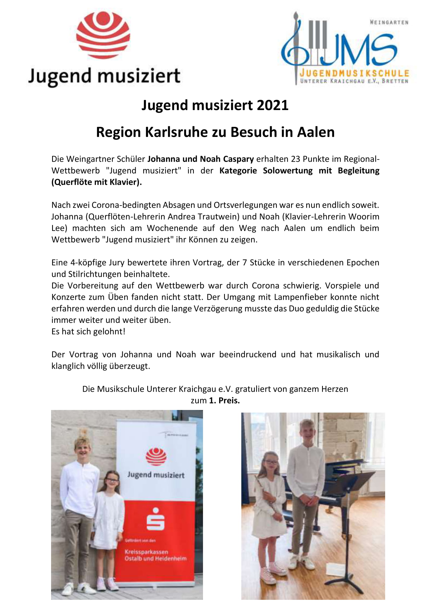 Jugend musiziert 2021 Querflöte Region Karlsruhe in Aalen 1
